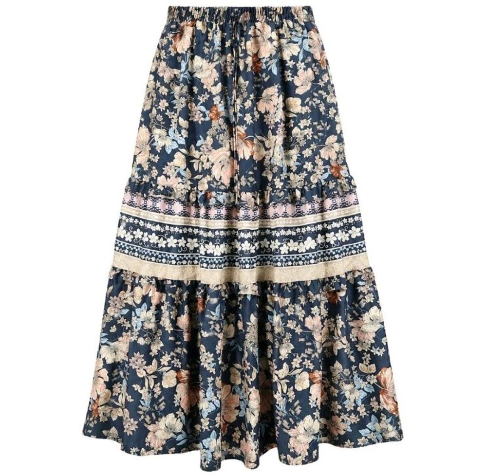 Sienna Sky Womens Large Floral Prairie Maxi Skirt Tiered Cottagecore Boho Ruffle